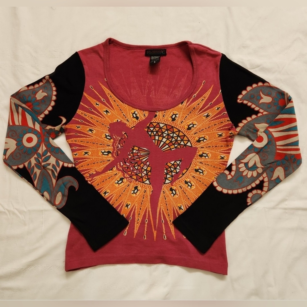 Rare Y2K Custo Barcelona Colorful Graphic Print Long Sleeve Shirt Size Small